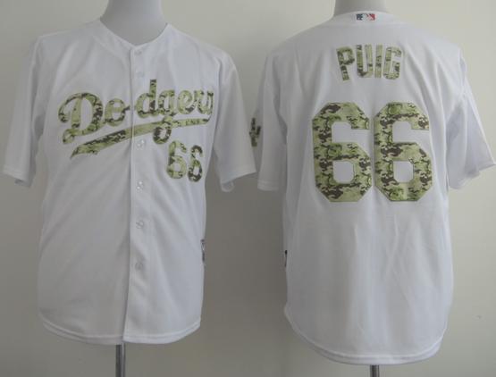 Cheap Los Angeles Dodgers 66 Yasiel Puig 2013 USMC White Cool Base MLB Jersey Camo Number For Sale