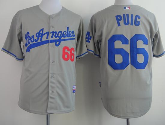 Cheap Los Angeles Dodgers 66 Yasiel Puig Grey Cool Base MLB Jerseys For Sale