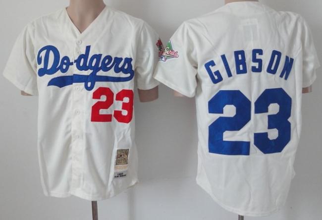 Los Angeles Dodgers 23 Gibson Cream Throwback MLB Baseball Jerseys