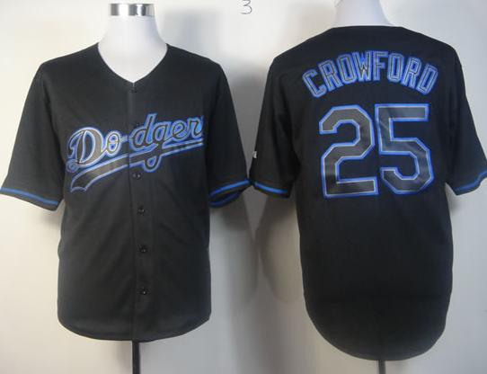 Cheap Los Angeles Dodgers 25 Carl Crawford Black Fashion MLB Jersey For Sale