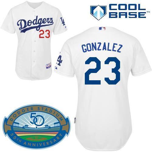 Cheap Los Angeles Dodgers 23 Adrian Gonzalez White Cool Base MLB Jerseys W 50th Patch For Sale