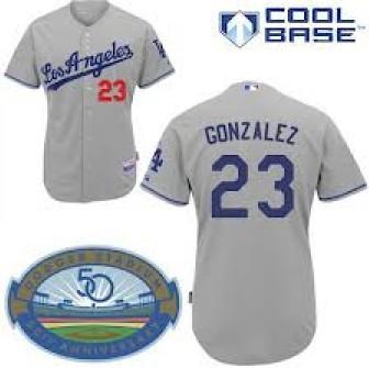 Cheap Los Angeles Dodgers 23 Adrian Gonzalez Gray Cool Base MLB Jerseys W 50th Patch For Sale