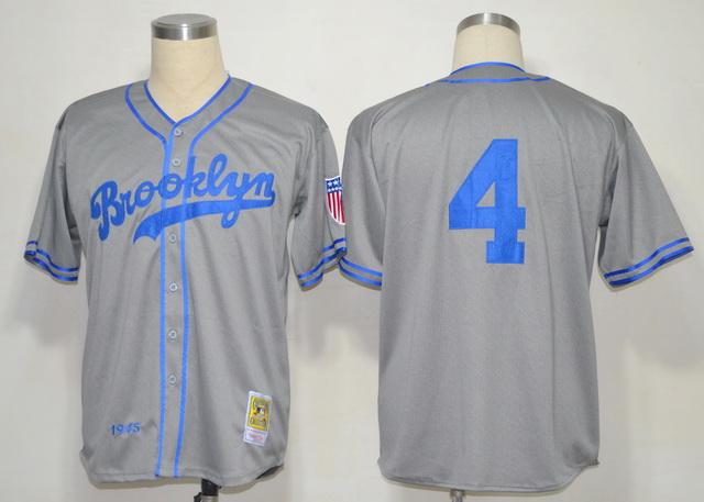 Cheap Brooklyn Dodgers 4 Babe Herman Grey M&N 1945 MLB Jerseys For Sale