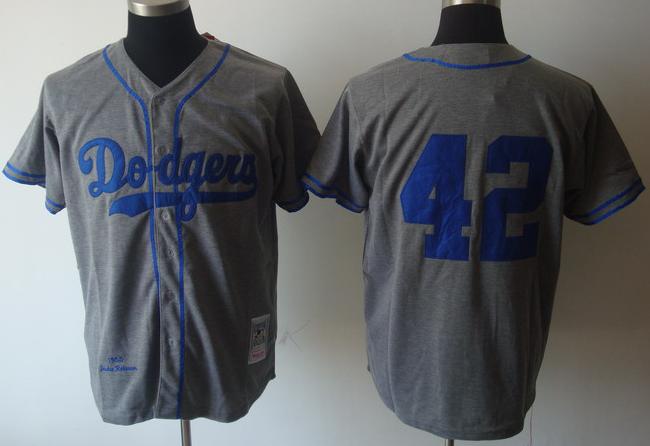 Cheap Los Angeles Dodgers 42 Jackie Robinson Grey M&N MLB Jersey For Sale
