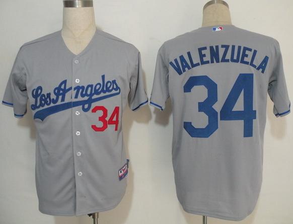 Cheap Los Angeles Dodgers 34 Valenzuela Grey Cool Base MLB Jersey For Sale