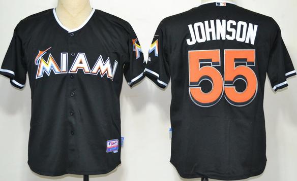 Cheap Miami Marlins 55 Johnson Black 2012 Cool Base MLB Jerseys For Sale