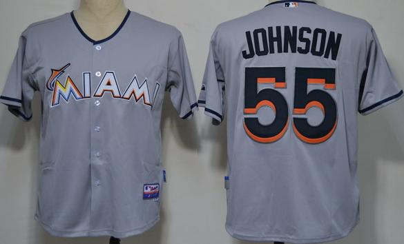 Cheap Miami Marlins 55 Johnson Grey 2012 Cool Base MLB Jerseys For Sale