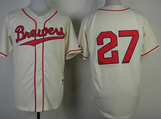 Milwaukee Brewers 27 Carlos Gomez 1948 Turn Back The Clock Cream MLB Jersey