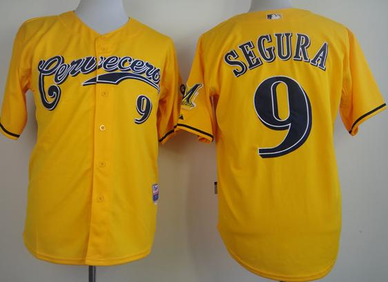 Cheap Milwaukee Brewers 9 Jean Segura Yellow Cool Base MLB Jerseys For Sale