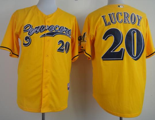 Cheap Milwaukee Brewers 20 Jonathan Lucroy Yellow Cool Base MLB Jerseys For Sale