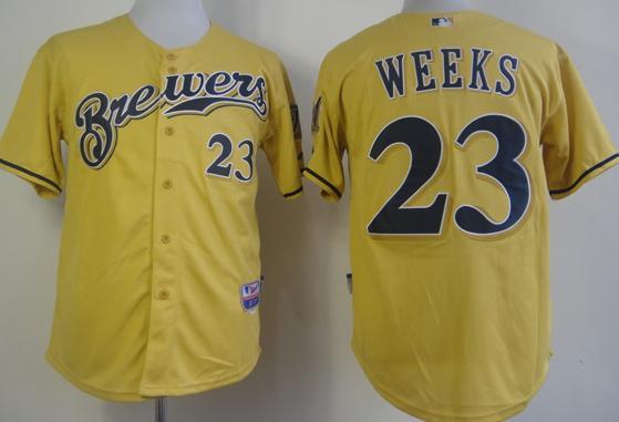 Cheap Milwaukee Brewers 23 Rickie Weeks 2013 Yellow Cool Base MLB Jerseys For Sale