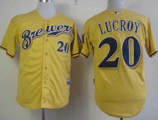 Milwaukee Brewers 20 Jonathan Lucroy Yellow Cool Base MLB Jerseys