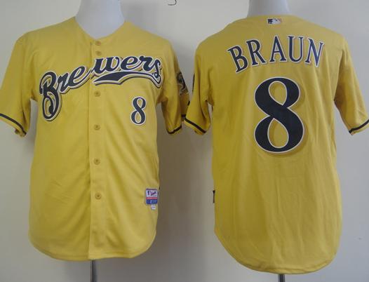 Cheap Milwaukee Brewers 8 Ryan Braun Yellow Cool Base MLB Jerseys For Sale
