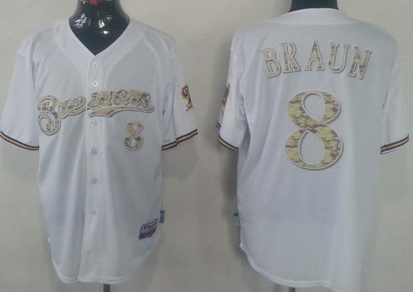 Milwaukee Brewers 8 Ryan Braun White Cool Base MLB Jersey Camo Number