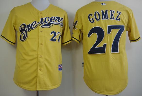 Milwaukee Brewers 27 Carlos Gomez Yellow Cool Base MLB Jerseys