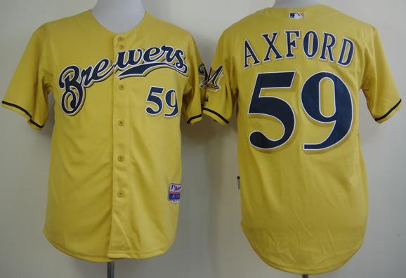 Cheap Milwaukee Brewers 59 John Axford Yellow Cool Base MLB Jerseys For Sale