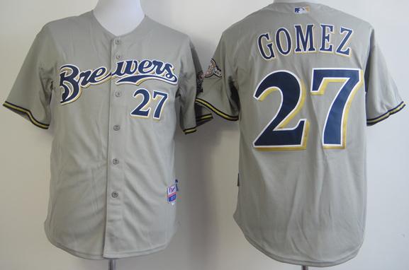 Cheap Milwaukee Brewers 27 Carlos Gomez Grey Cool Base MLB Jerseys For Sale