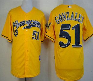 Cheap Milwaukee Brewers 51 Alex Gonzalez Yellow 2013 MLB Jersey For Sale