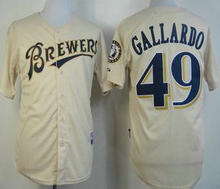 Cheap Milwaukee Brewers 49 Yovani Gallardo Cream MLB Jersey For Sale