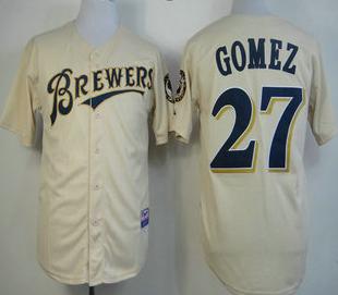 Cheap Milwaukee Brewers 27 Carlos Gomez Cream MLB Jersey For Sale