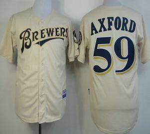 Cheap Milwaukee Brewers 59 John Axford Cream MLB Jersey For Sale