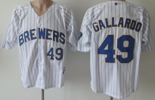Cheap Milwaukee Brewers 49 Yovani Gallardo White Blue Strip MLB Jersey For Sale