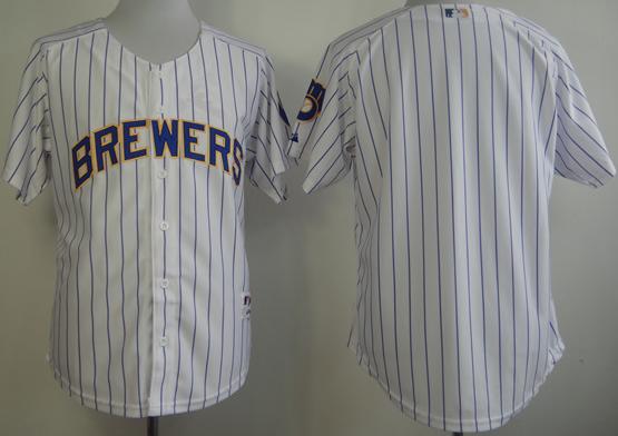 Cheap Milwaukee Brewers Blank White Blue Strip MLB Jerseys For Sale