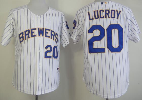 Milwaukee Brewers 20 Lucroy White Blue Strip MLB Baseball Jerseys