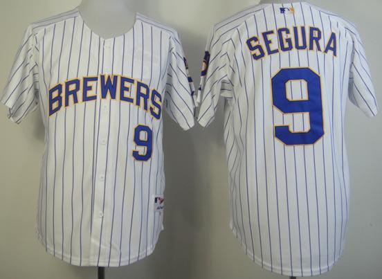 Cheap Milwaukee Brewers 9 Jean Segura White Blue Strip MLB Jerseys For Sale