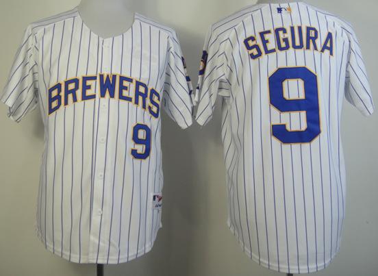 Milwaukee Brewers 9 Jean Segura White Blue Strip MLB Jerseys