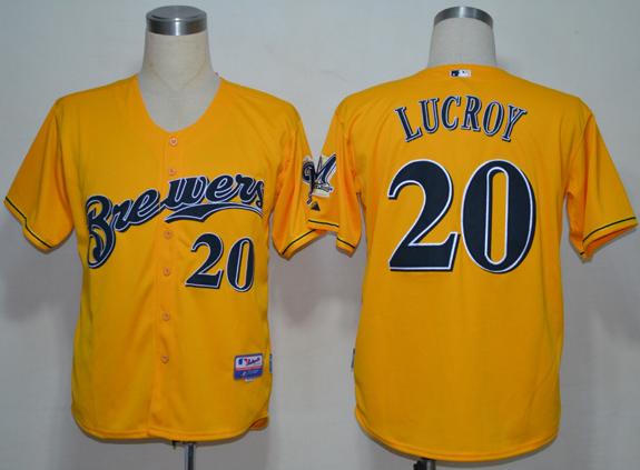 Cheap Milwaukee Brewers 20 Lucroy Yellow MLB Jerseys For Sale