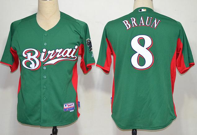 Milwaukee Brewers 8# Ryan Braun Green MLB Jersey