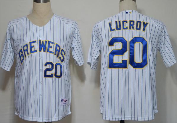 Cheap Milwaukee Brewers 20 Locroy White(blue strip) MLB Jerseys For Sale