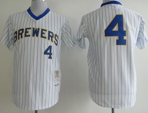 Cheap Milwaukee Brewers #4 Paul Molitor Cooperstown White Strip M&N MLB Jerseys For Sale