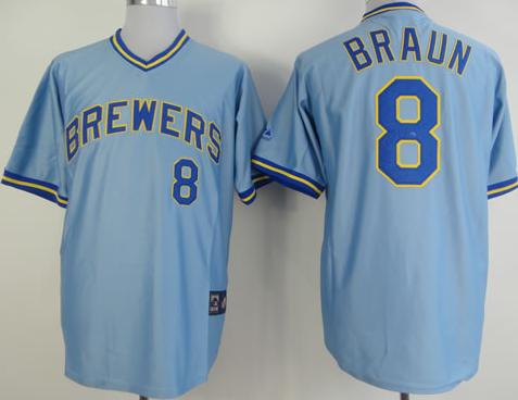 Milwaukee Brewers 8# Ryan Braun Throwback Light Blue MLB Jerseys