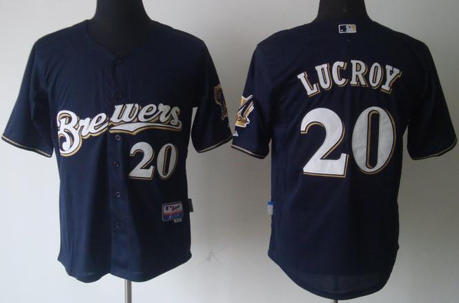 Cheap Milwaukee Brewers 20# Lucroy Dark Blue Cool Base MLB Jerseys For Sale