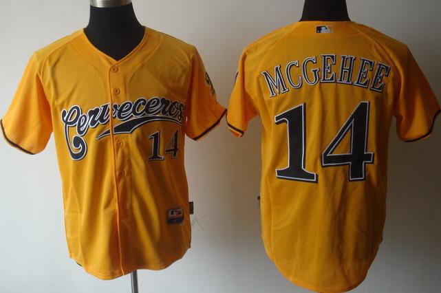 Milwaukee Brewers 14 Mcgehee Yellow Cool Base MLB Jerseys