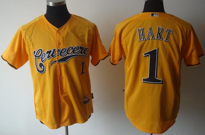 Cheap Milwaukee Brewers 1 Hart Yellow Cool Base MLB Jerseys For Sale