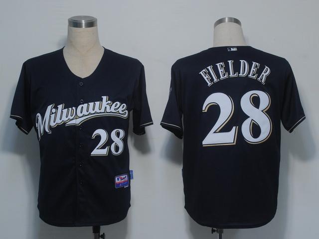 Milwaukee Brewers 28 Fielder Dark Blue Cool Base MLB Jerseys(M) Milwaukee Brewers 28 Fielder Dark Blue Cool Base MLB Jerseys(M)