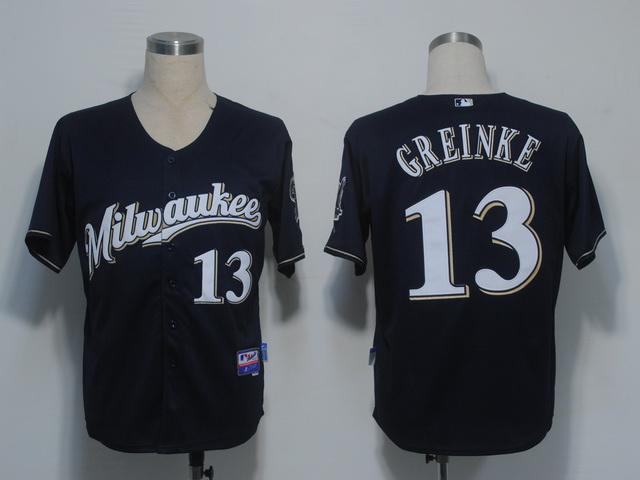 Cheap Milwaukee Brewers 13 Greinke Dark Blue Cool Base MLB Jerseys(M) For Sale