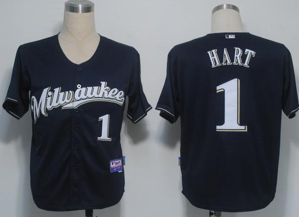Milwaukee Brewers 1 Hart Dark Blue Cool Base MLB Jerseys(M)