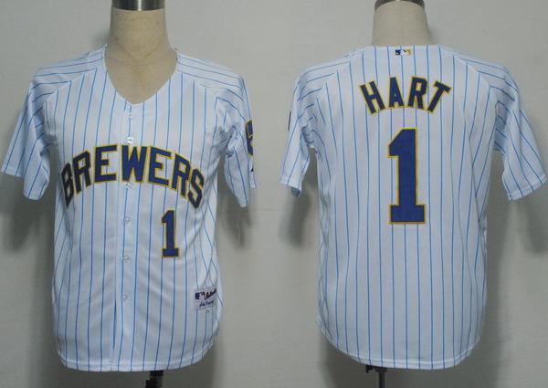 Cheap Milwaukee Brewers 1 Hart White(Blue Strip) MLB Jerseys For Sale