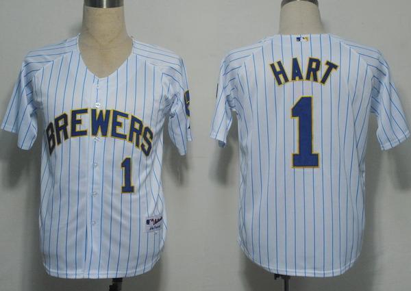 Milwaukee Brewers 1 Hart White(Blue Strip) MLB Jerseys