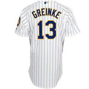 Cheap Milwaukee Brewers Authentic 13 Zack Greinke (Blue strip) White Jersey For Sale