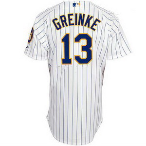 Milwaukee Brewers Authentic 13 Zack Greinke (Blue strip) White Jersey