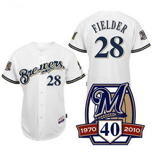 Milwaukee Brewers Jerseys 28 Prince Fielder White Baseball Jersey 40TH
