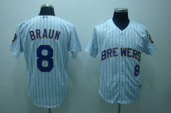 Cheap Milwaukee Brewers 8 Ryan Braun White(blue strip)Jerseys For Sale