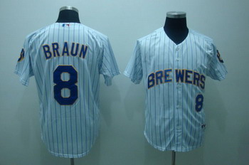 Milwaukee Brewers 8 Ryan Braun White(blue strip)Jerseys