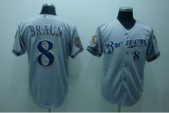 Milwaukee Brewers 8 Ryan Braun Grey Jerseys With 40th Patch