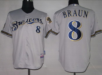 Milwaukee Brewers 8 Ryan Braun Grey Jerseys Coolbase